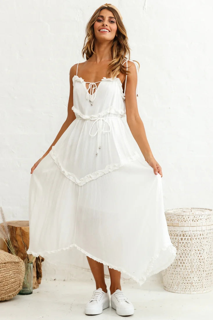 Santa Monica String Tie Maxi Dress White