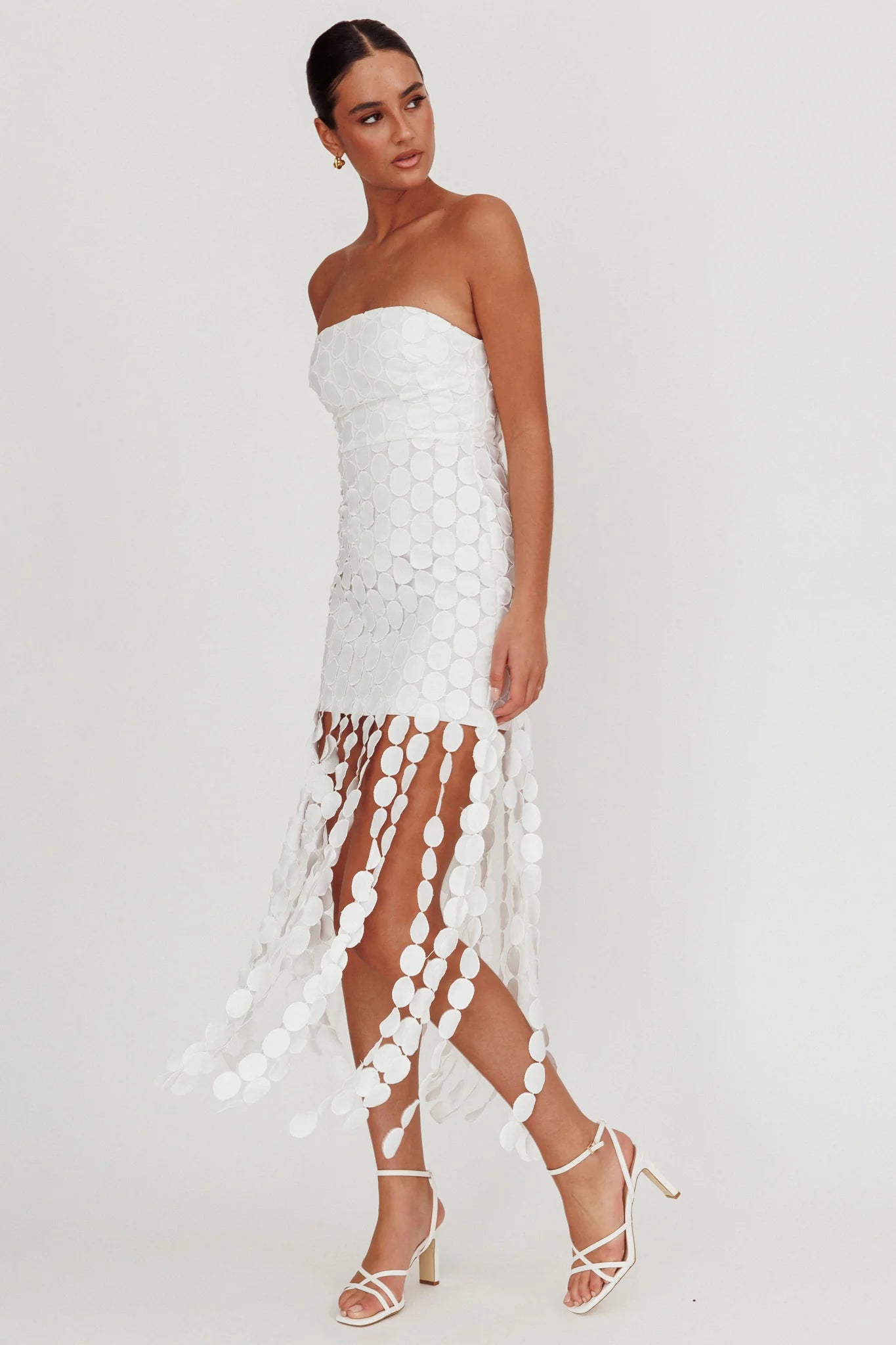 Elio Circle Trim Strapless Mini Dress White