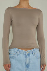 Cheers Boat Neck Long Sleeve Top Stone