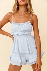 Tennessee Gathered Bust Open Back Romper Steel Blue