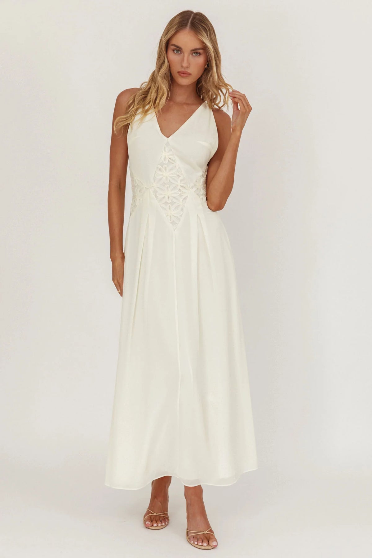 Wildflower Sun Applique Insert Maxi Dress Cream