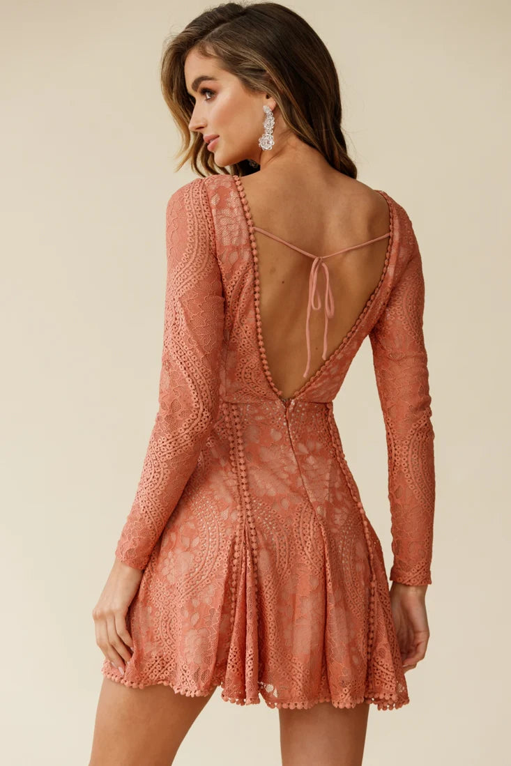 Palm Springs Lace Overlay Low Back Dress Rose