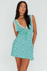 Vigo Lace Trim Sundress Floral Kelly Green