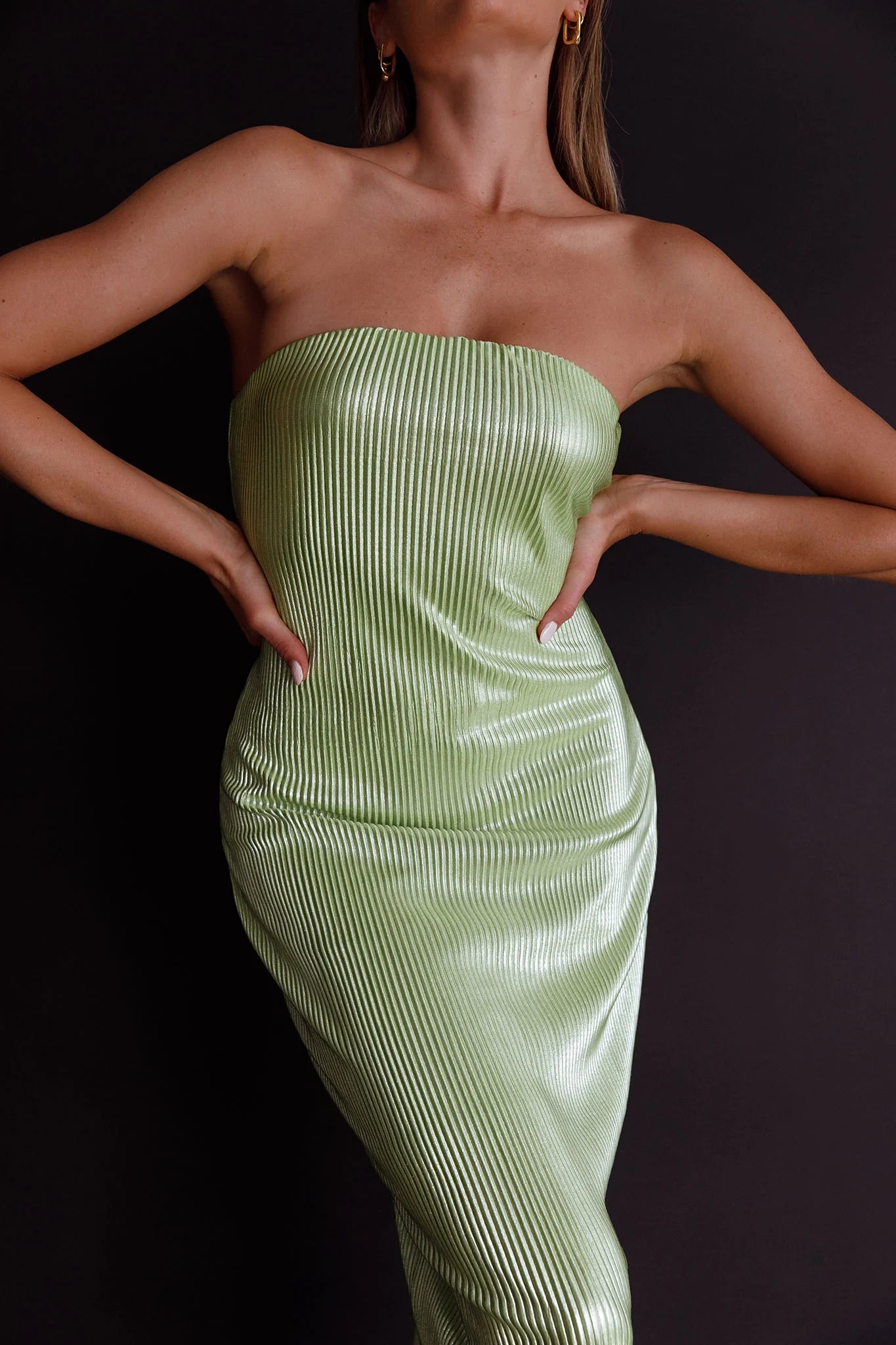 Shondra Accordion Pleat Tube Dress Lime