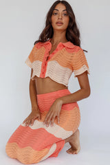 May Blooms Button Up Crop Top Tangerine