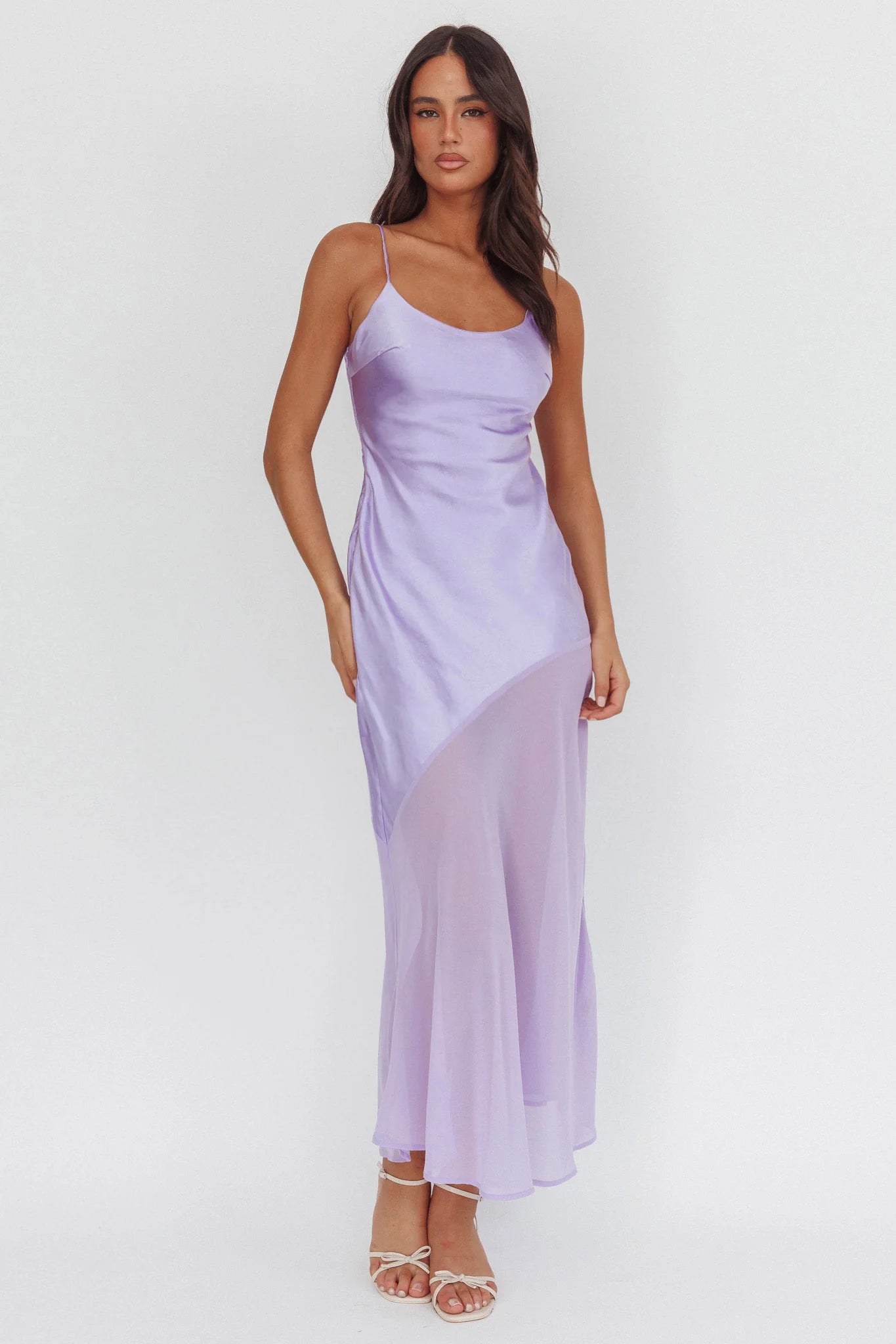 Gilded Dream Chiffon Hem Maxi Dress Lilac