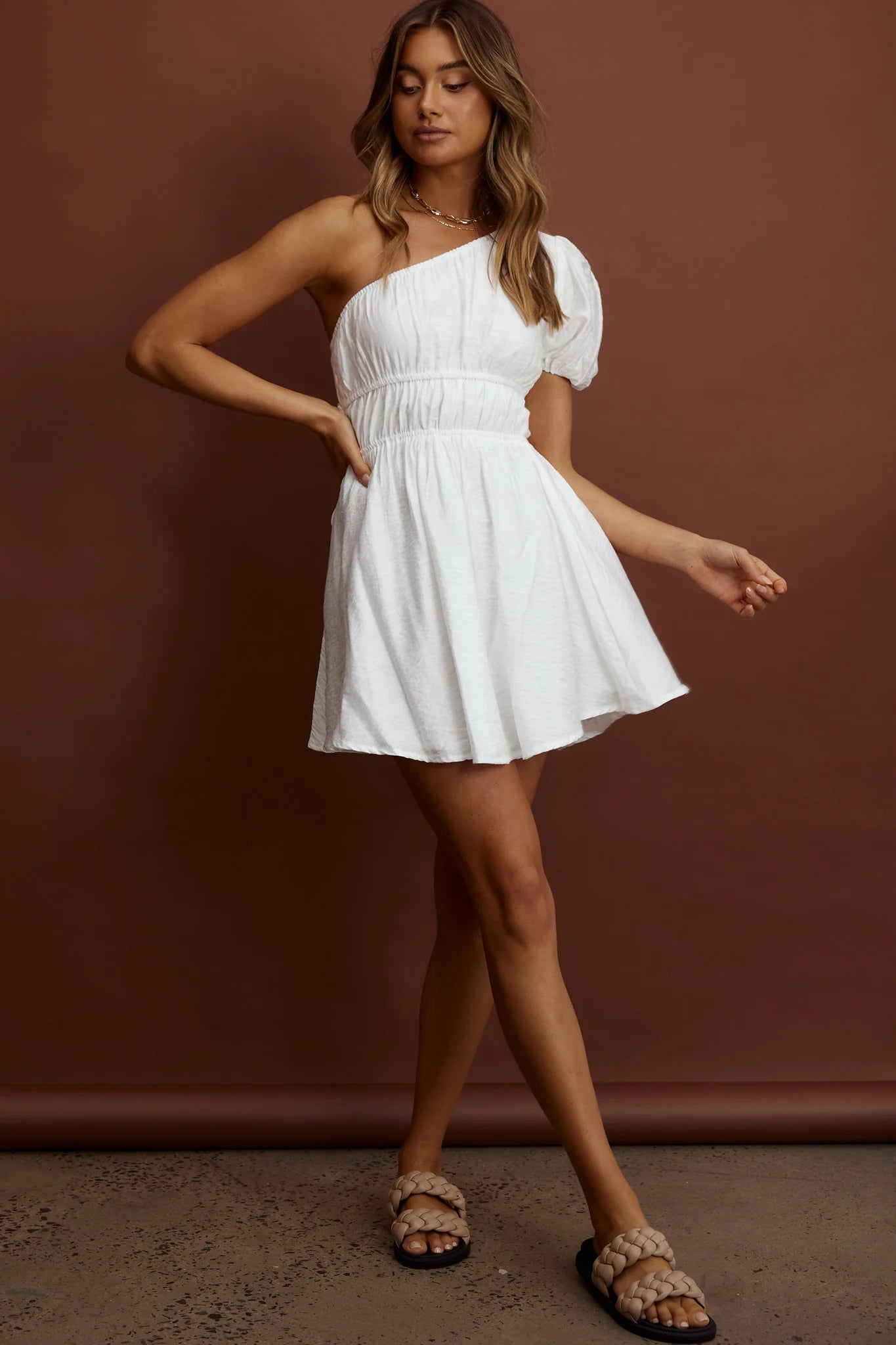 True Heart One-Shoulder A-Line Dress White