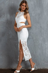 Fiorentina Lace Overlay Midi Dress White