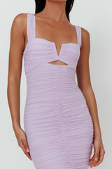 Nadia Ruched Fishtail Maxi Dress Lilac