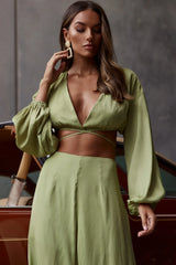 Lilian Long Sleeve Crop Top Olive