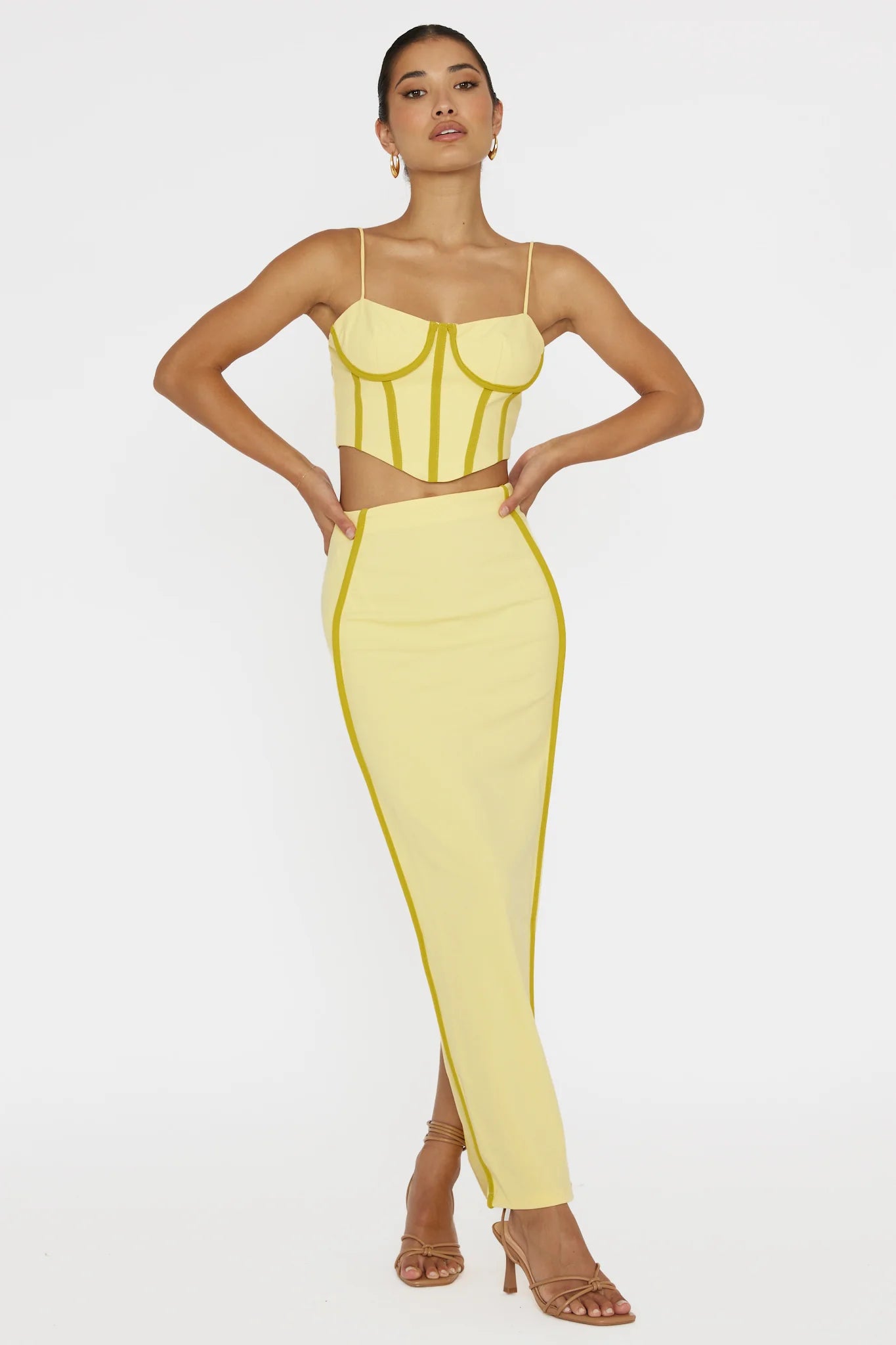 Ferrera Piping Trim Crop Top Yellow