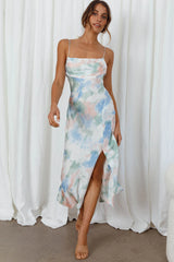 Well Versed Pleated Bust Front Split Dress Watercolor Green