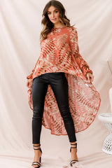 Elaine High Low Balloon Sleeve Top Rose