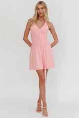 Belize Nights Ruffle Trim Halter Neckline Mini Dress Pink