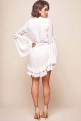 Dhillon Ruffled Waist Tie Mini Dress White