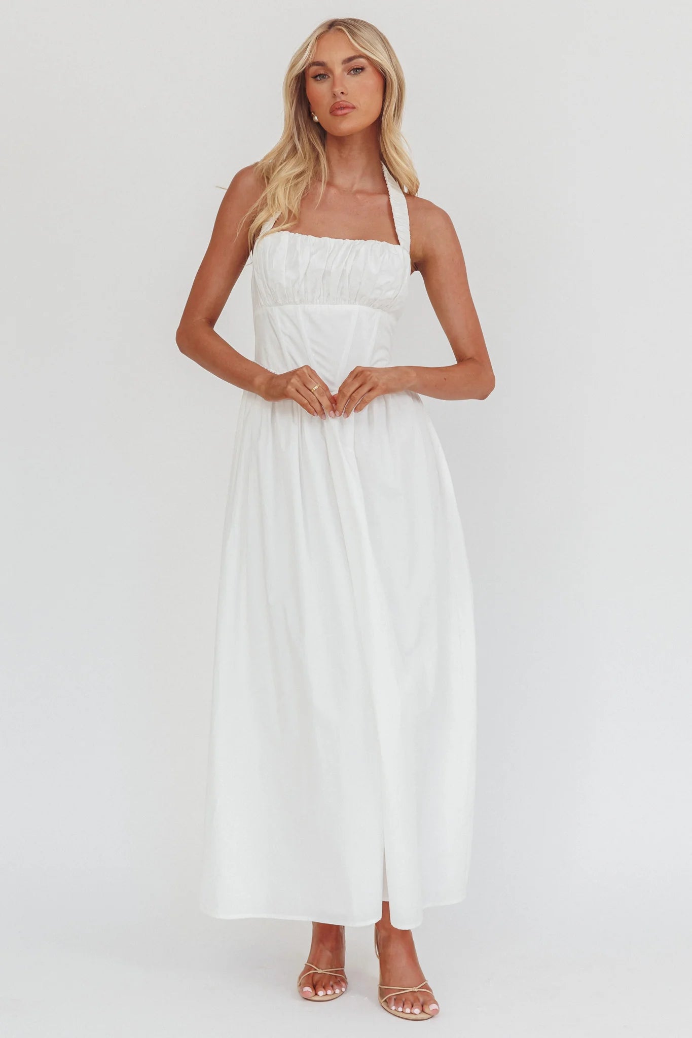 Irisa Elasticated Halter Maxi Dress White