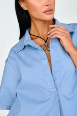 Light Aura Button Up Shirt Denim Blue