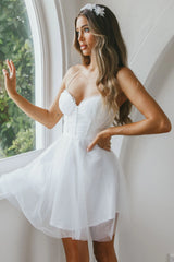 Smitten Sweetheart Neckline Chiffon Mini Party Dress White