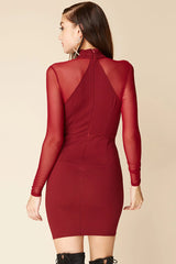 Shayna Mesh Sleeve Club Dress Burgundy
