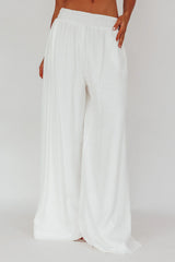 Darna Shirred Waist Wide Leg Pants Off White