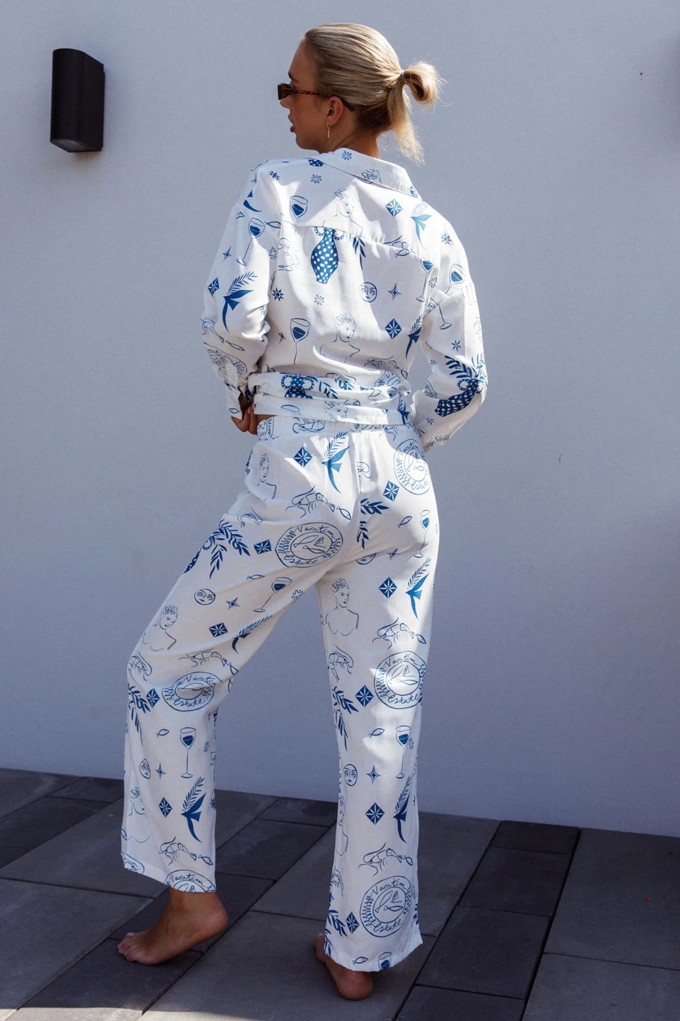 Weekend Bliss Pants Printed White