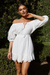 Kamille Criss-Cross Back Embroidery Dress White