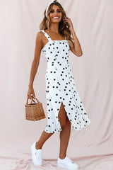 Magdalene Frill Strap A-Line Midi Dress White