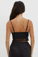 For The Moment Lace Trim Top Black