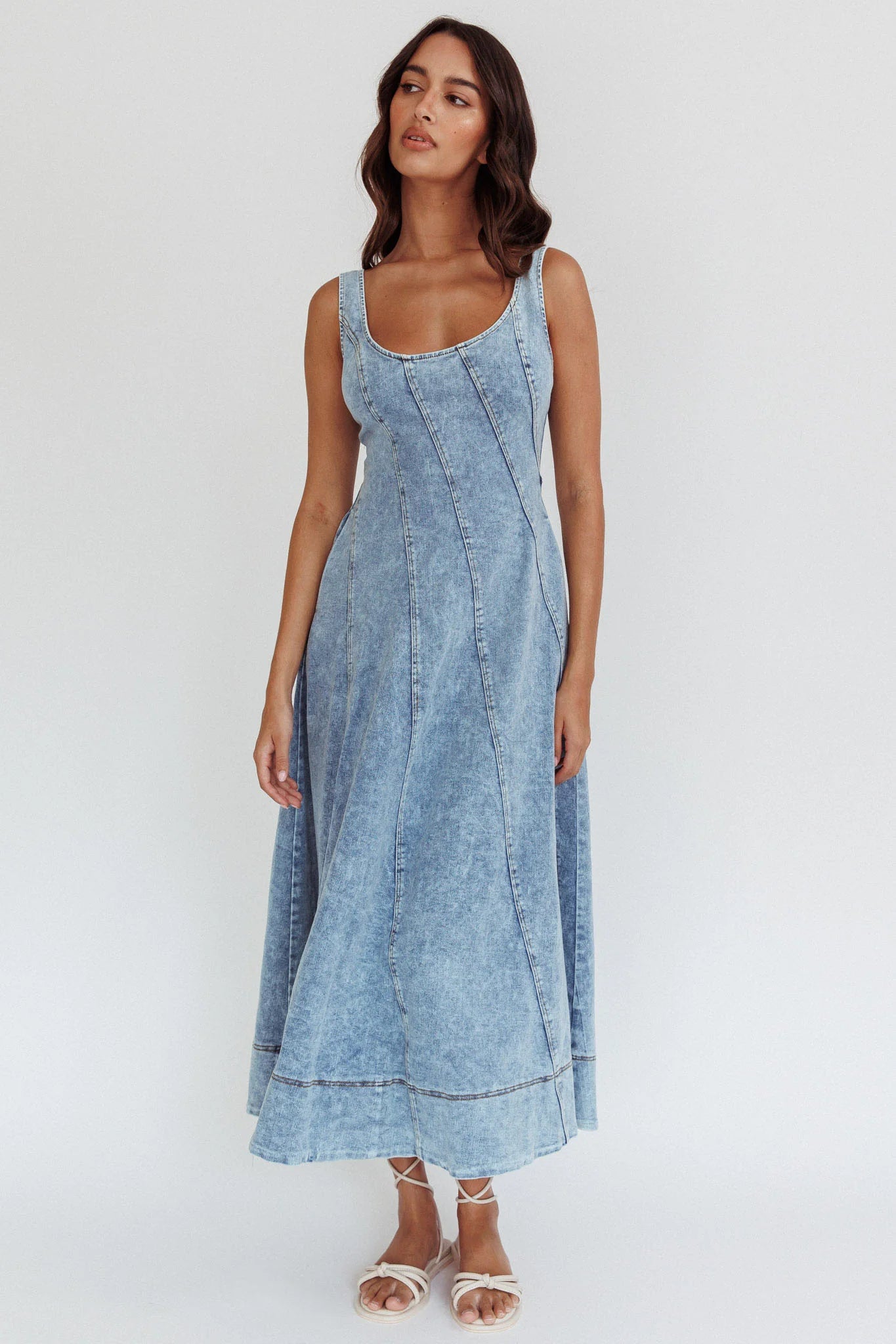 Ellora Side Pocket Midi Dress Denim Blue