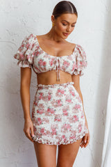 April Flowers Frill Mini Skirt Floral Red