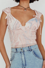 Fairfax Shoulder Tie Crop Top Pink Multi
