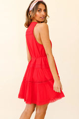 Jersey Sleeveless Button Bodice Loose Swing Dress Red