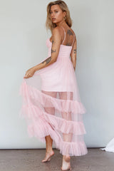 Moonlight Sonata Ruffle Mesh Maxi Dress Cameo Pink