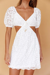 Feelin' Good Cut-Out Waist Lace Dress White