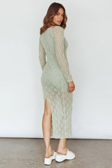 Happy Place Long Sleeve Crochet Midi Dress Sage