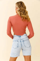 Tina Long Sleeve Ribbed Turtleneck Top Desert Rose