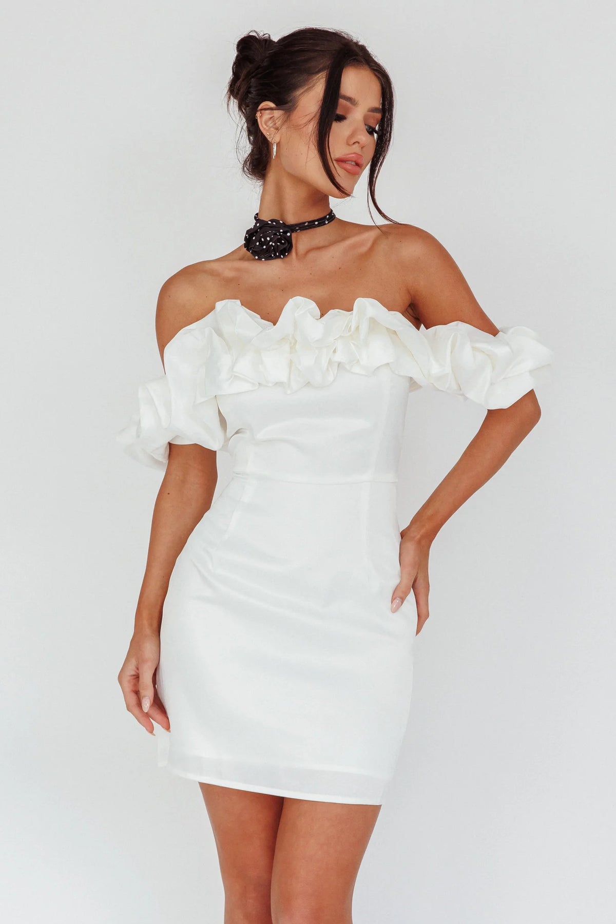 La Palma Off-Shoulder Mini Dress Off White