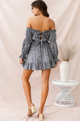 Kayla Off-Shoulder Daisy Embroidered Dress Blue
