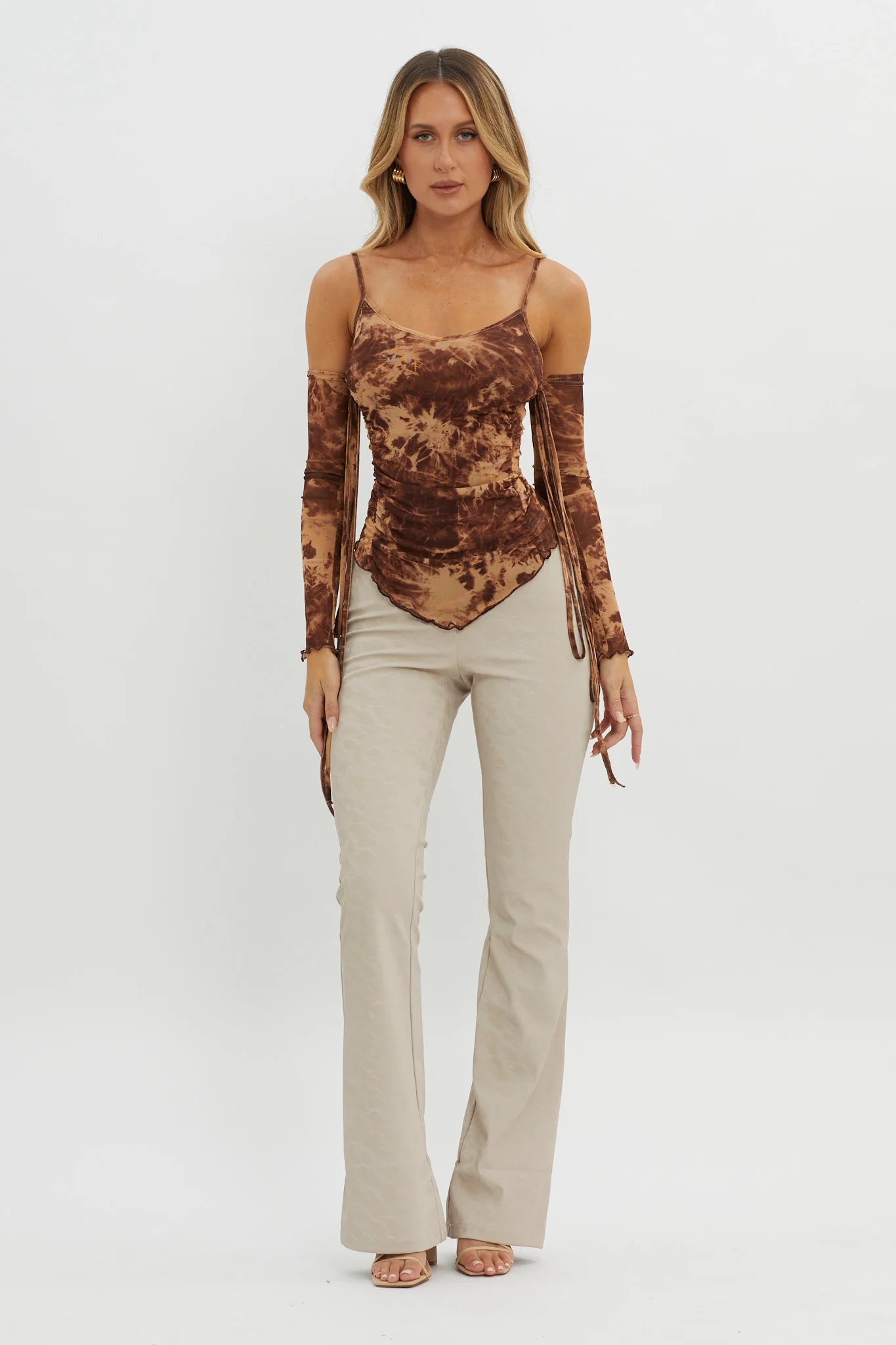 Elektra Off-Shoulder Mesh Top Brown