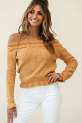 Mackenzie Off-Shoulder Long Sleeve Knit Top Mustard