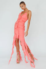 Get Obsessed Ruffle Trim Mini Dress Guava