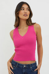 D'Lila V-Neck Ribbed Knit Top Hot Pink