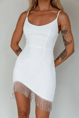 Matchmaker Diamante Fringe Mini Dress White