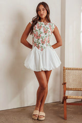 Gracelina Cap Sleeve Bubble Hem Mini Dress Floral Pink