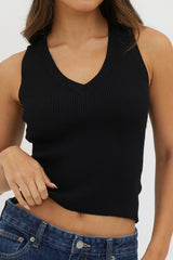 D'Lila V-Neck Ribbed Knit Top Black