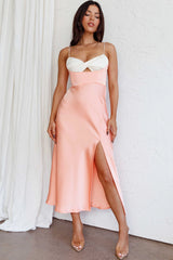 Bella Mia Twist Bust Midi Dress Peach