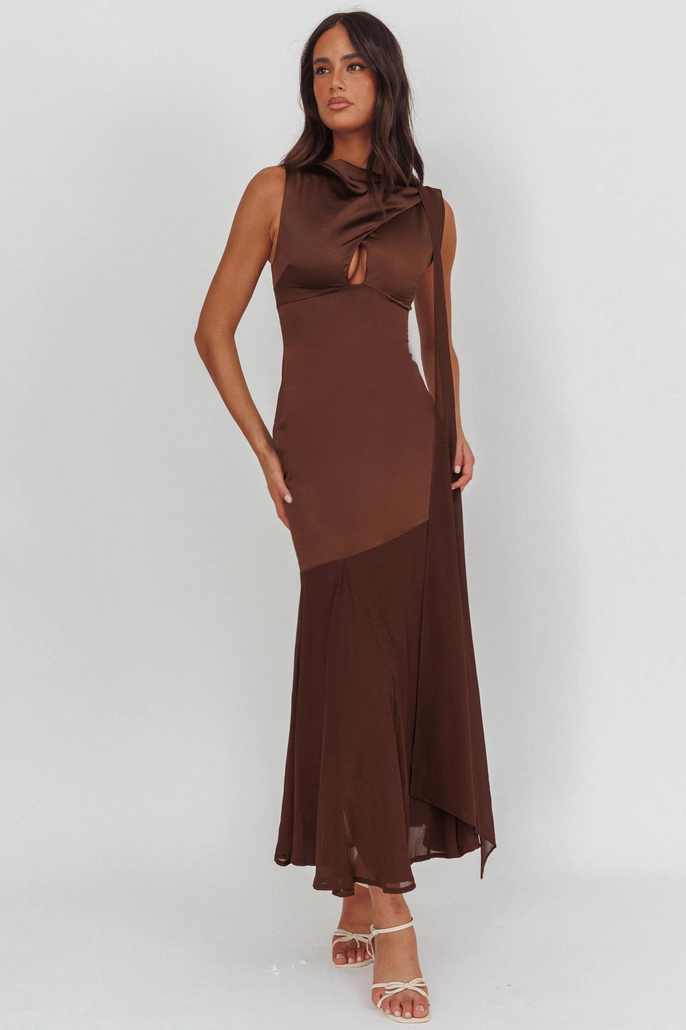 Meliza Keyhole Bust Maxi Dress Chocolate