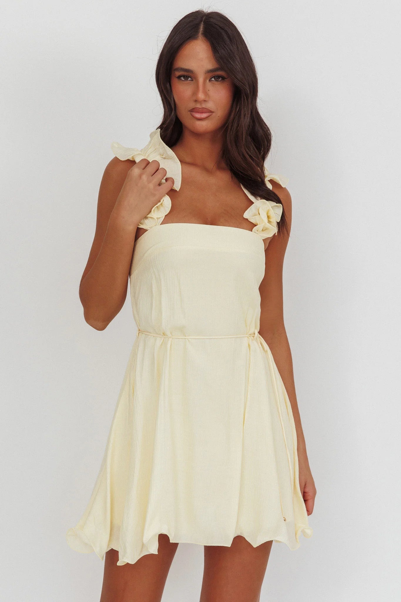 Glow Lettuce Edge Strap Mini Dress Butter