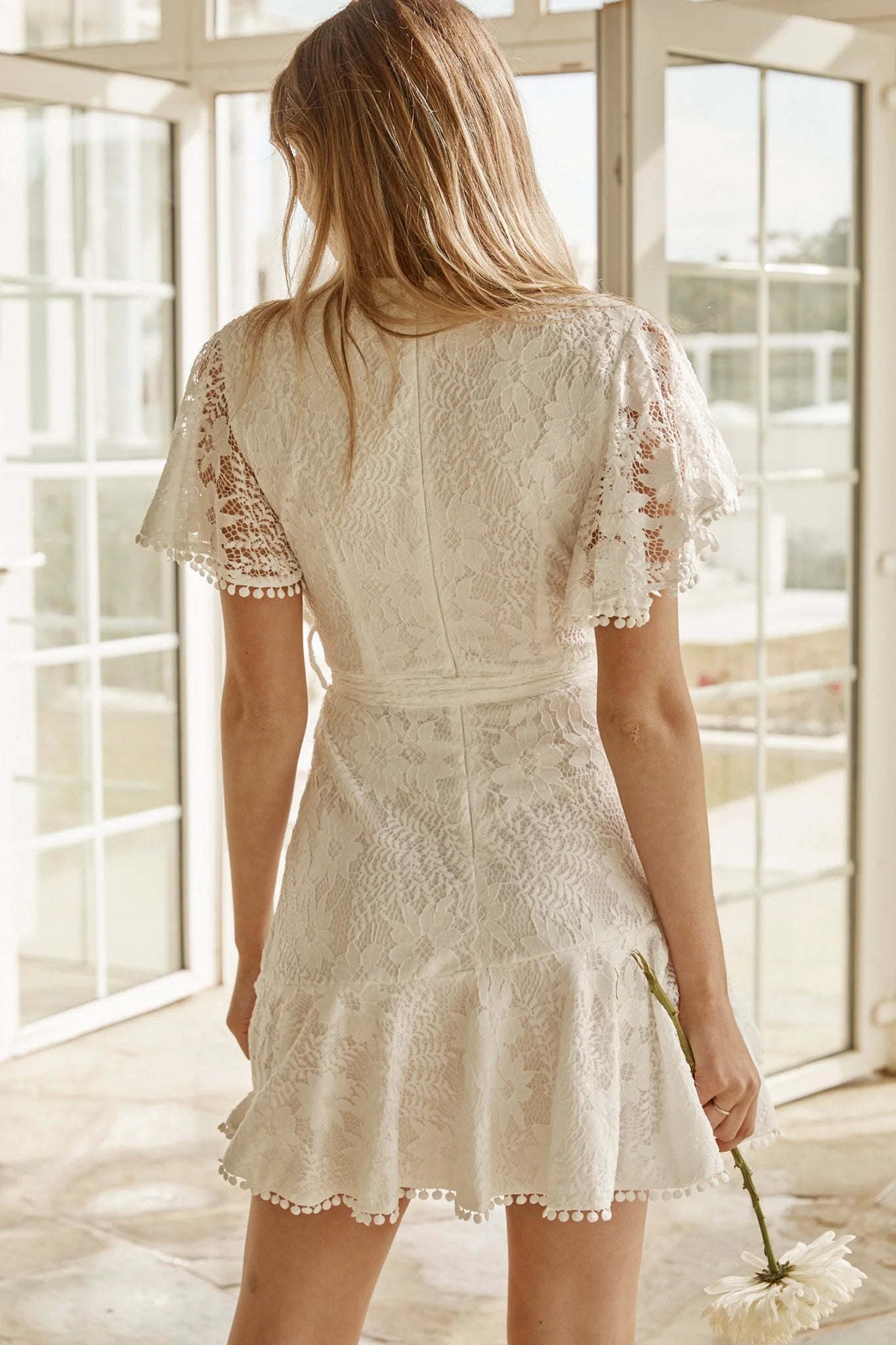 Cami Angel Sleeve Faux Wrap Dress White